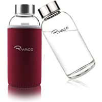 Ryaco Botella de Agua Cristal 360ml- Botella de Agua Reutilizable 12 oz- Sin BPA Antideslizante Protección Neopreno…